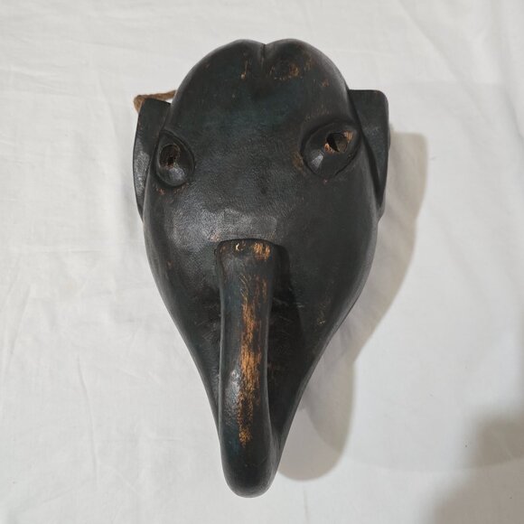 Hand Carved African Wooden Elephant Mask 12 1/2" H X 8" W x 5 1/4" D - Picture 1 of 6